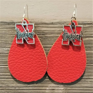 Hand made, leather Nebraska Husker earrings